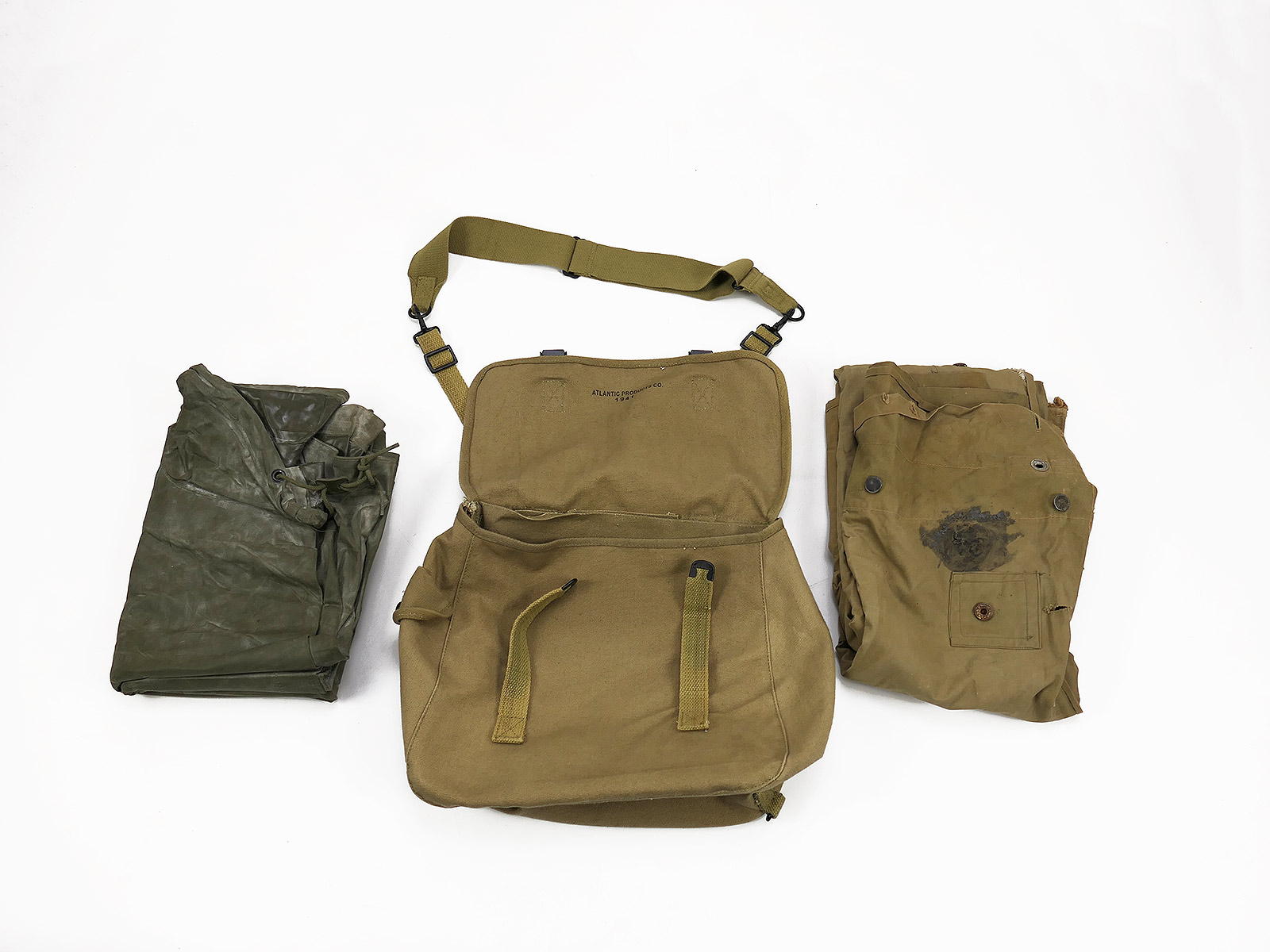 US M1936 Musette Bag Field Bag Combat Bag with Tarp Shelter + Poncho BATTLE WORN