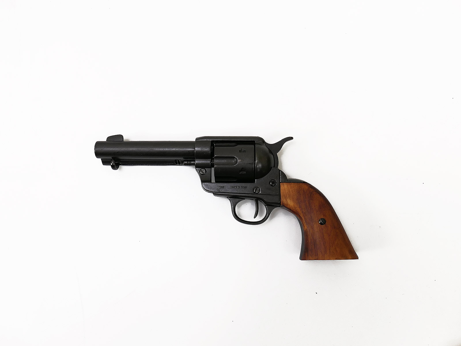 US Revolver .45 Caliber PEACEMAKER BLACK 1873 4,75" kurzer Lauf Deko Modell braune Holz Griffschalen