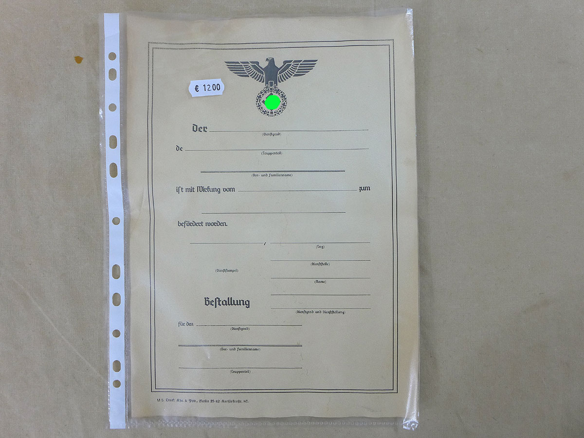 7996-2 Certificate of promotion "Appointment" antique , large