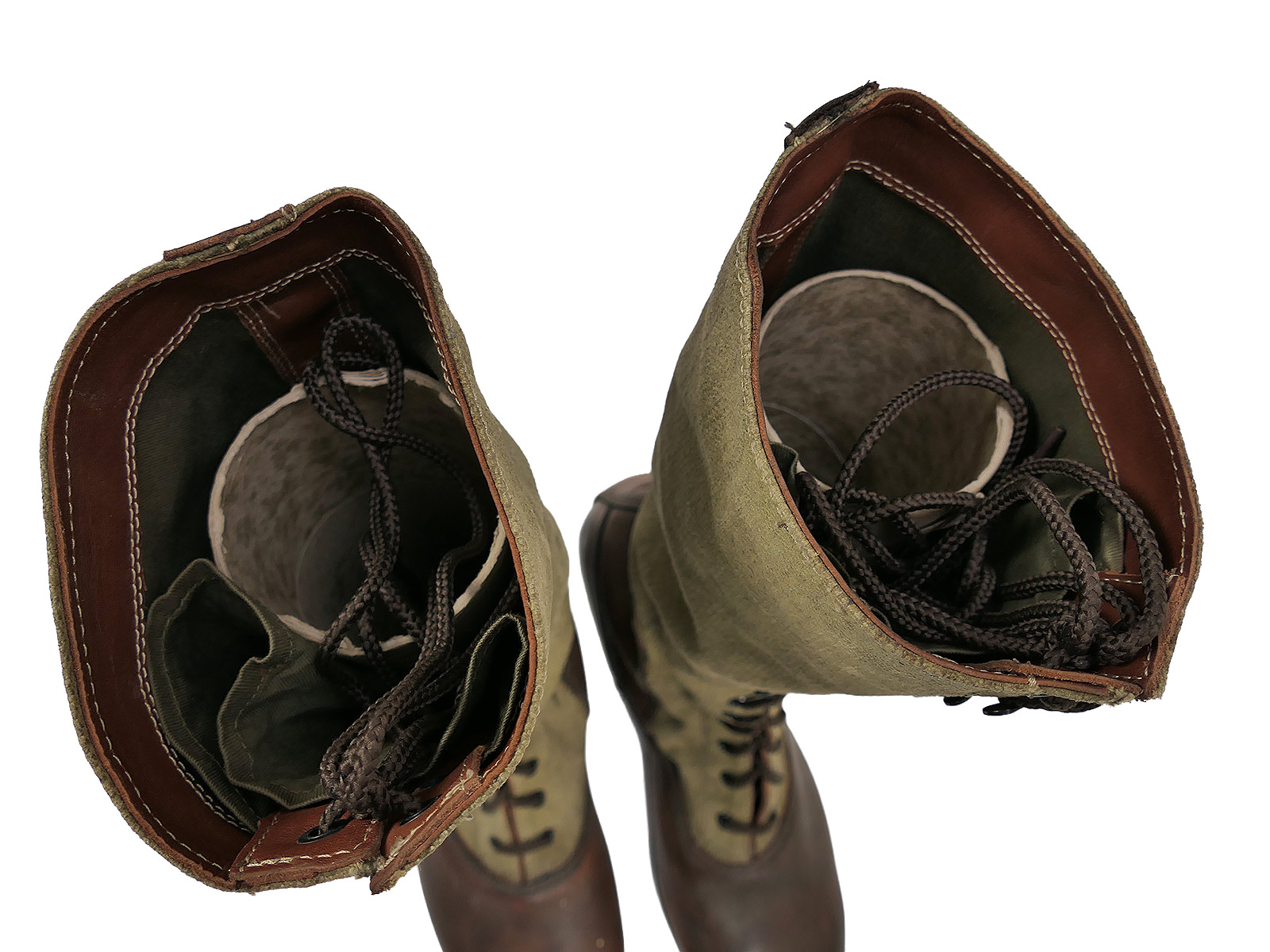 Single pair – Wehrmacht DAK high-top tropical boots, Afrika Korps boots, size 46, COLLECTION BATTLE WORN