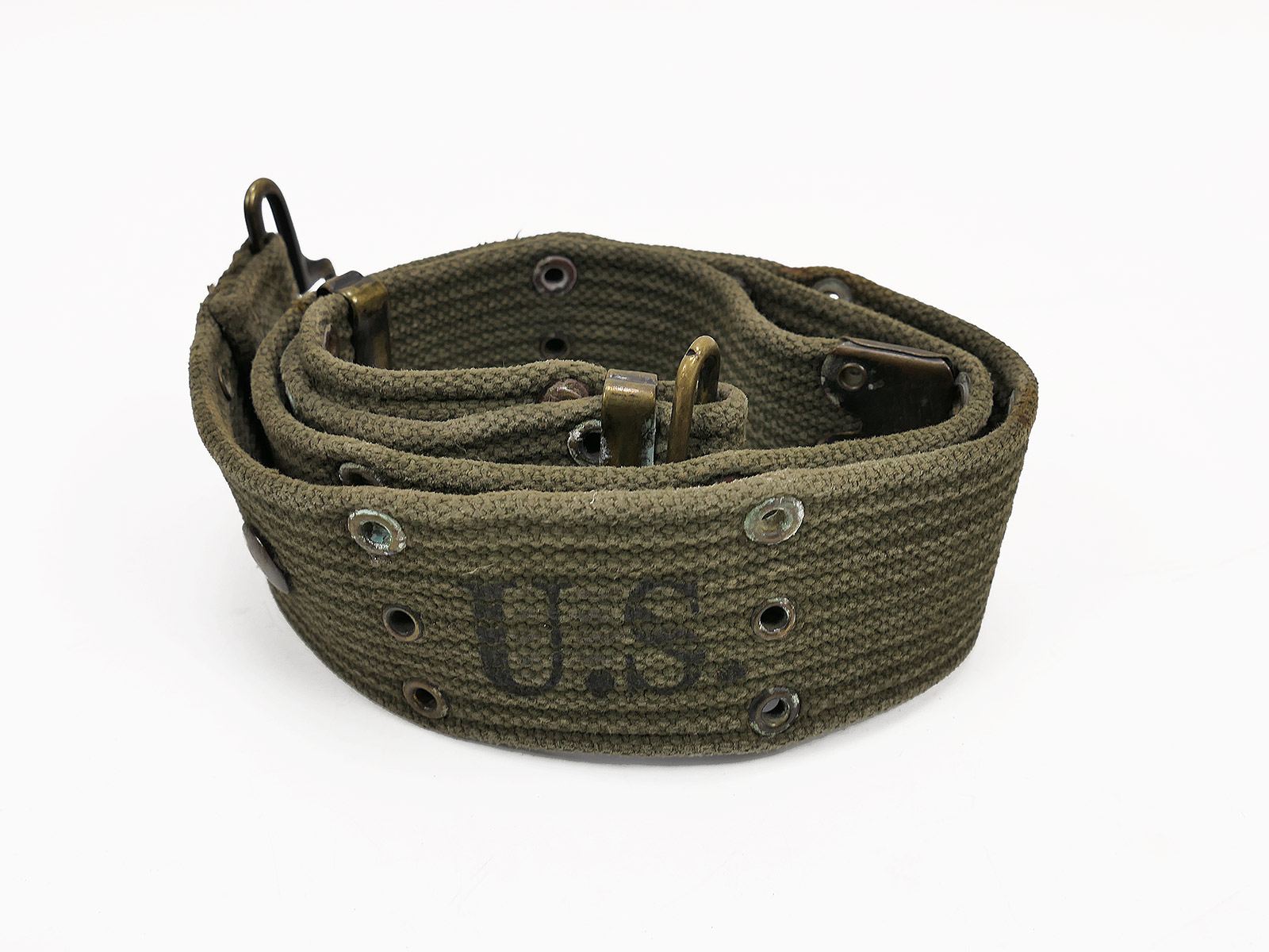 Original US ARMY Pistol Belt olive perforated coupling brass / Brass 1944 dated