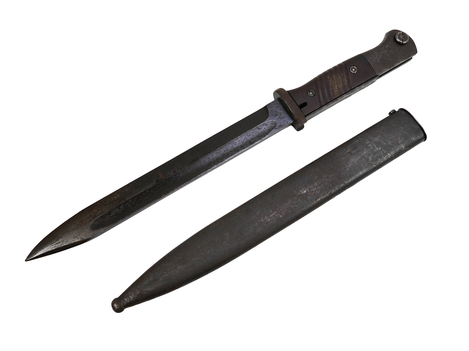 Wehrmacht M84/98 K98 bayonet / side-mounted bayonet – matching serial numbers, cof 44, battle-worn