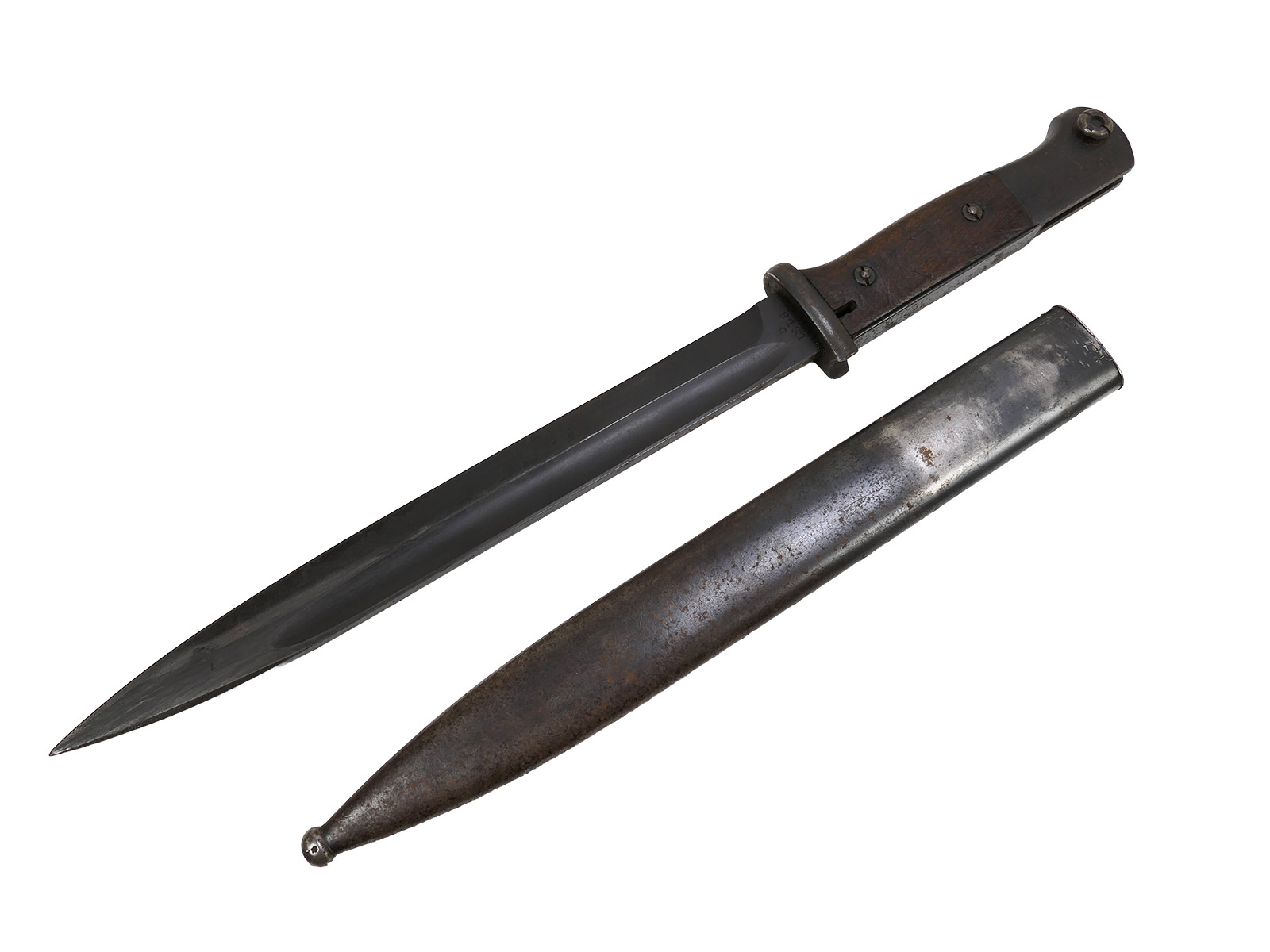 Wehrmacht M84/98 S/174 bayonet, 1937 K98 carbine / sidearm with scabbard, BATTLE-WORN