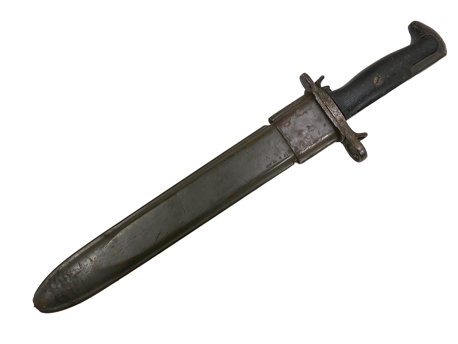 US Army WW2 M1 bayonet in scabbard for the M1 Garand carbine / Collection: BATTLE WORN