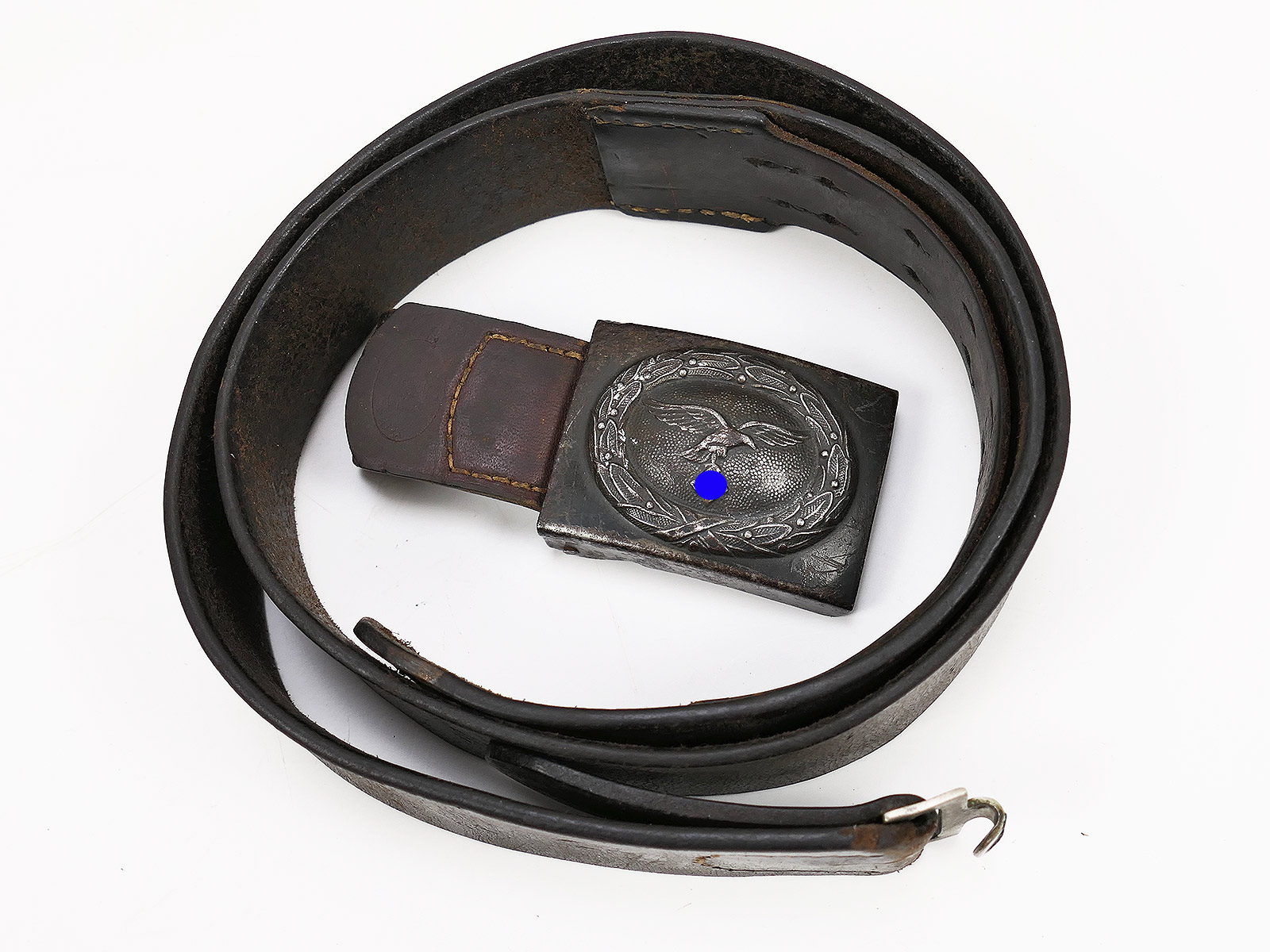 Luftwaffe ATTIC FIND: FLAK REGIMENT belt / belt strap – leather belt with Luftwaffe pilot’s belt buckle and leather tab