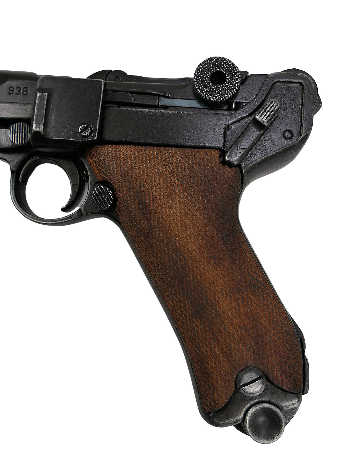 Denix P08 Luger pistol, Germany 1898, brown ‘antique’ grip panels, decorative model, film prop