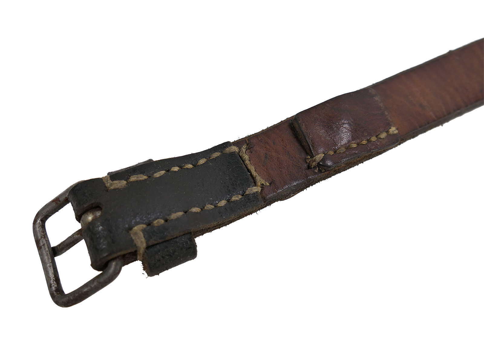#2/ Wehrmacht knapsack strap, leather strap, tent canvas, dated 1943, COLLECTION, BATTLE-WORN