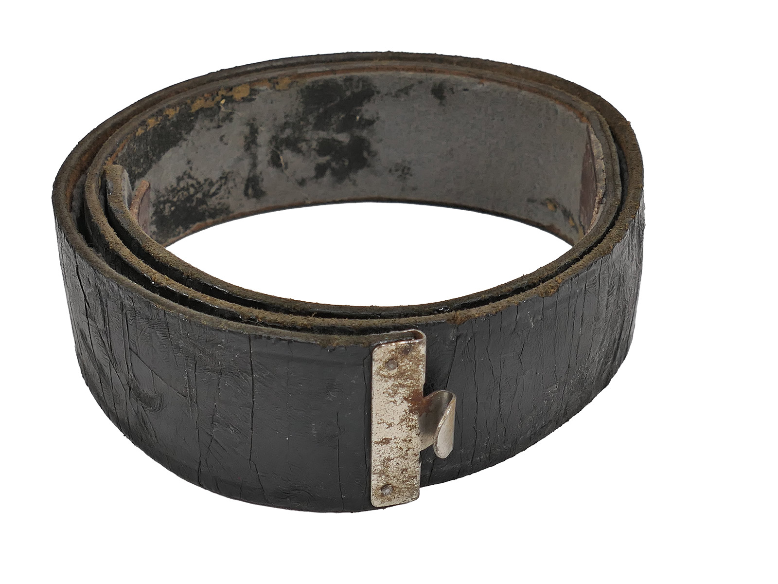 Original patent leather Wehrmacht belt, total length 98 cm, COLLECTION BATTLE WORN