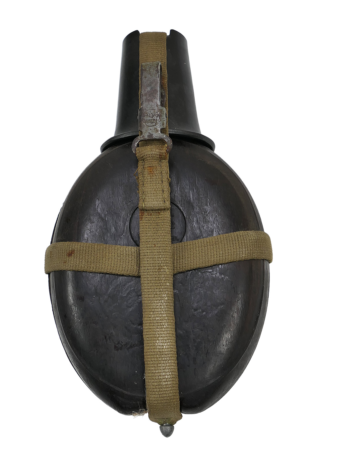 Wehrmacht DAK Afrika Korps coconut-shell field canteen, tropical, H.R.E.42, with cup – COLLECTION, BATTLE-WORN