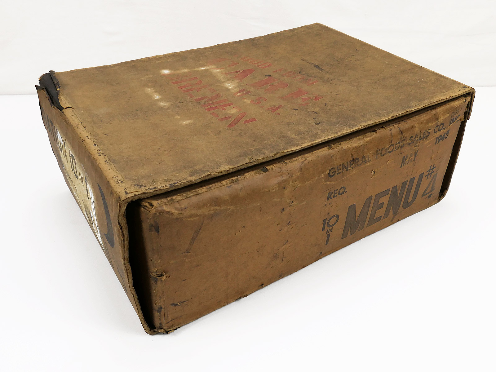 P1716077 #B Original US Army WW2 outer packaging box f. Ration box for 10x Menu #4/5 May-1945
