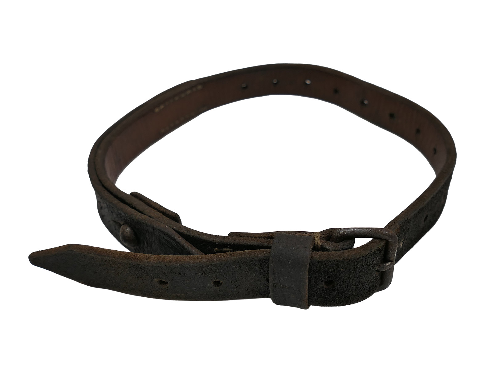 #1/ Wehrmacht knapsack strap – leather strap made from tent fabric, dated 1943 – COLLECTION BATTLE WORN