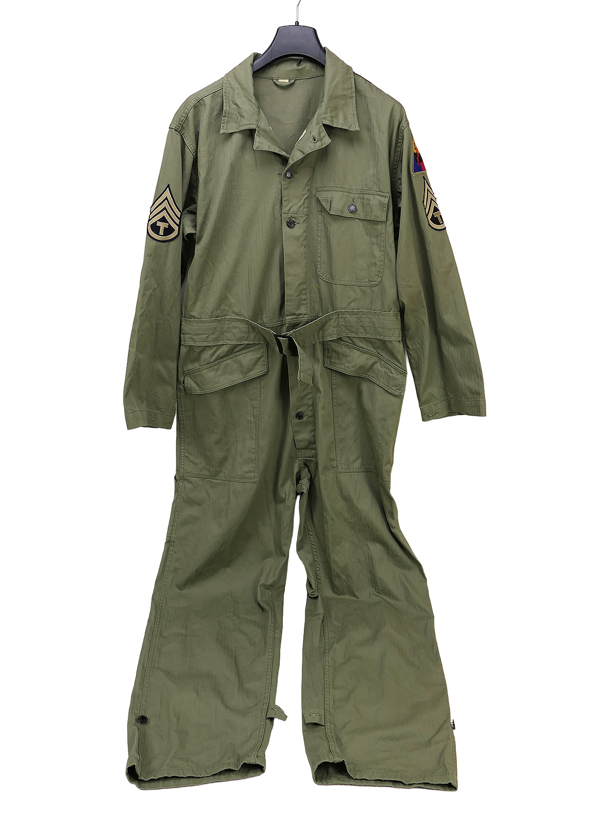 US Army WW2 HBT Drill Combination Armoured Suit OD No. 3, 3rd Armoured Division, BATTLE WORN COLLECTION 