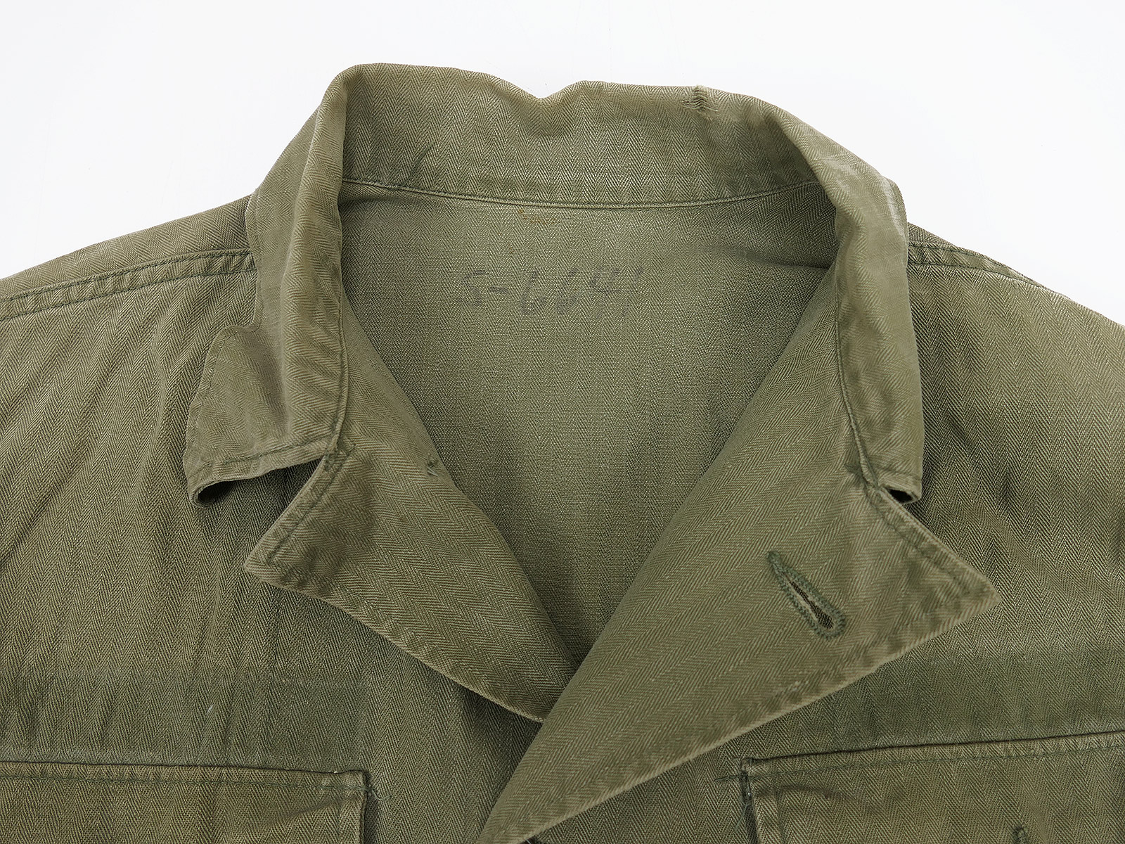 Original US Army WW2 M-1943 HBT Jacket, M-43, BATTLE-WORN