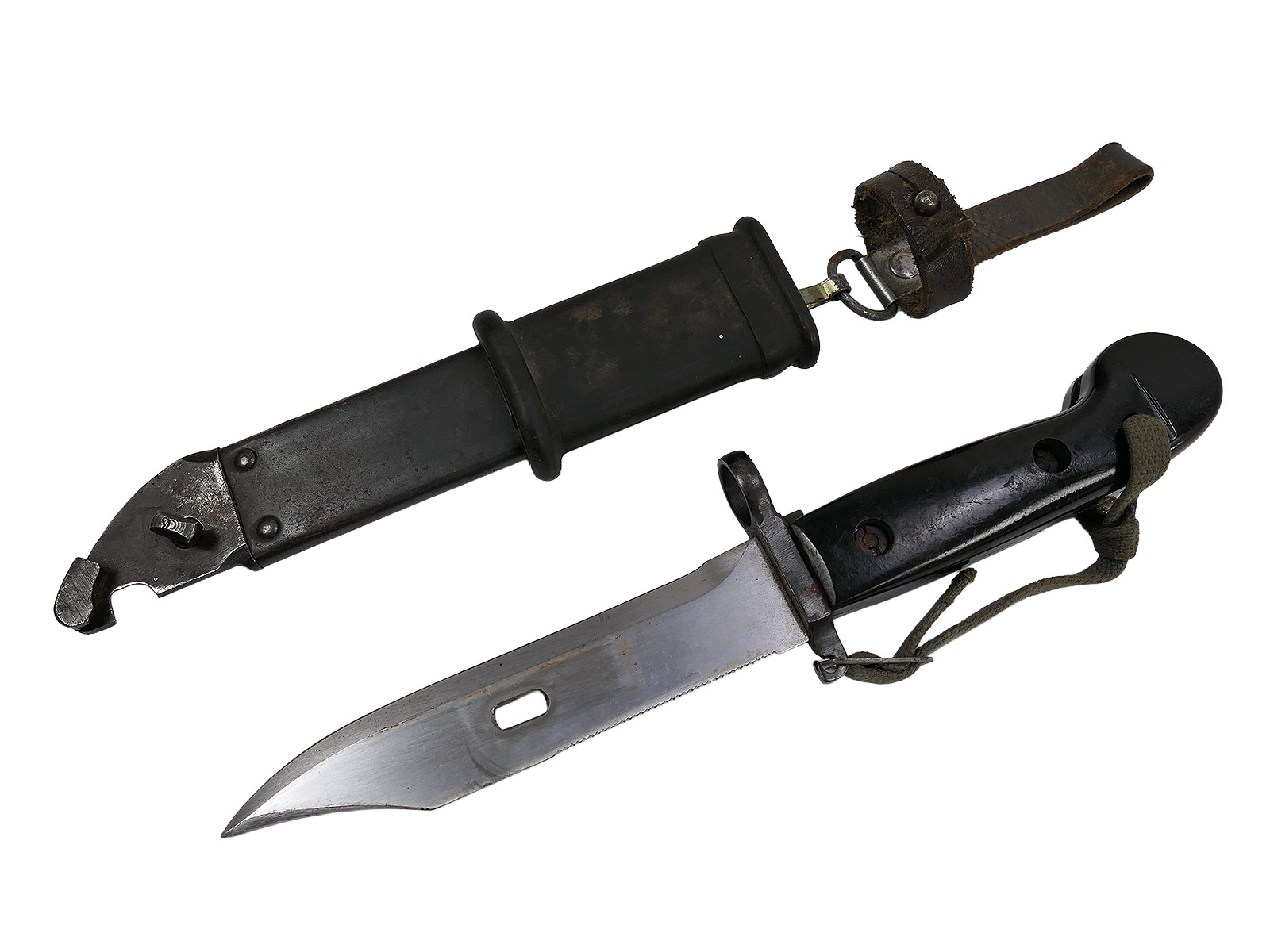 Original NVA side sword / bayonet for AK47 and AK74 Kalashnikovs, with black plastic handle and wire cutter