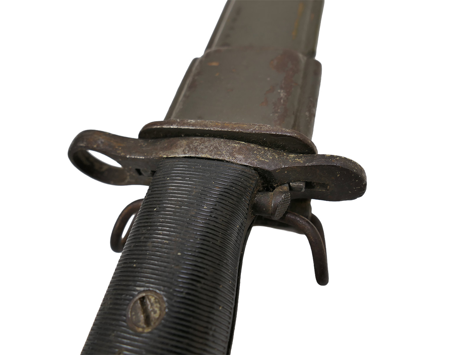 US Army WW2 M1 bayonet in scabbard for the M1 Garand carbine / Collection: BATTLE WORN