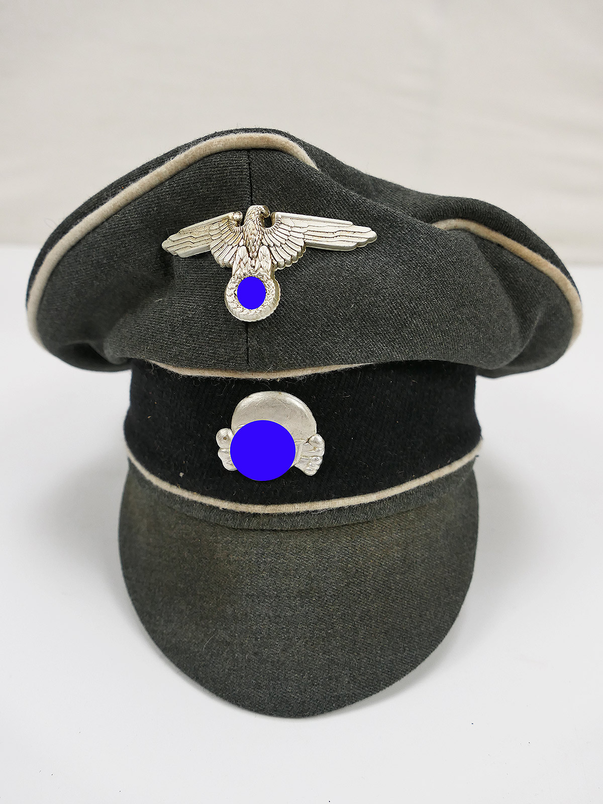 Waffen SS VT officer's peaked cap Crusher Cap Original Doppia Faccia cloth size 58 with metal effects