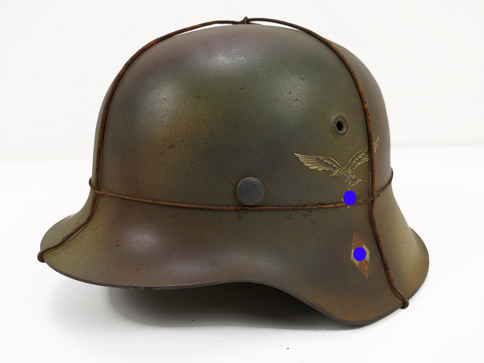 Luftwaffe Hitler Youth DD steel helmet ET62 M42 camouflage helmet HJ anti-aircraft gunner’s helmet with wire ANTIK BATTLE WORN