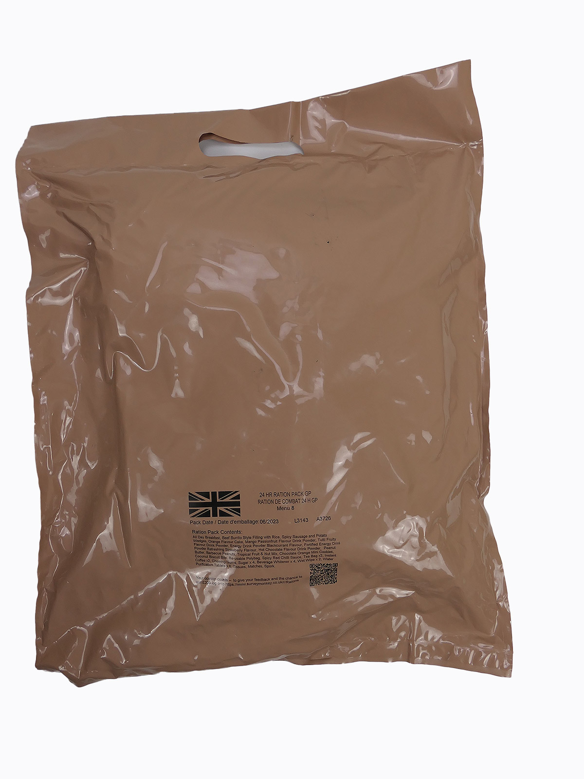 MENU 8 - 1x BRITISH ARMY EPA MRE 24 Hour GP Ration Pack Combat Rations Emergency Rations