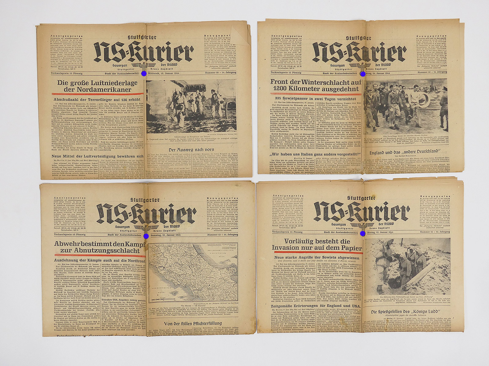 #K4/ 4x Stuttgarter NS-Kurier Zeitung 14.Jg. issues January 1944 Journal of the NSDAP Gauorgan