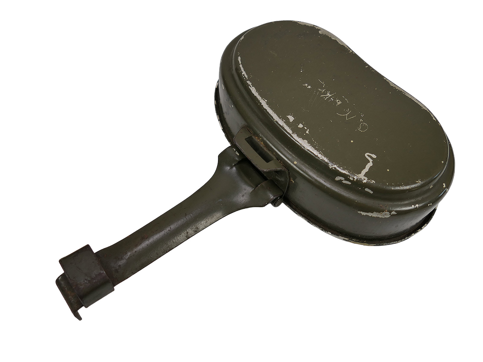 Wehrmacht cookware, manufacturer OHW 44, with leather strap – COLLECTION BATTLE WORN