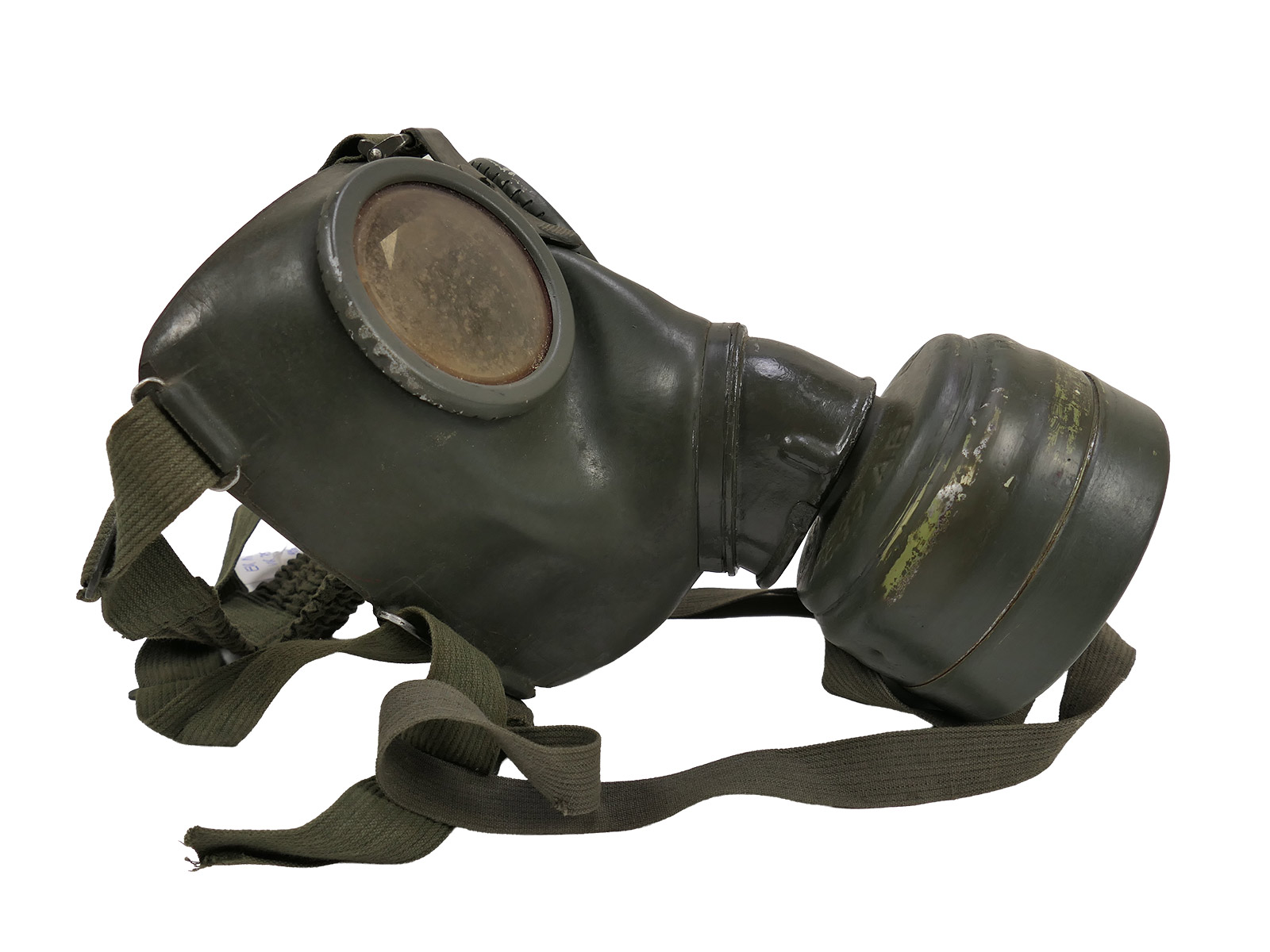 Wehrmacht gas mask, Model 1938, protective mask, Size 3, btc41, rubber with filter, BATTLE WORN