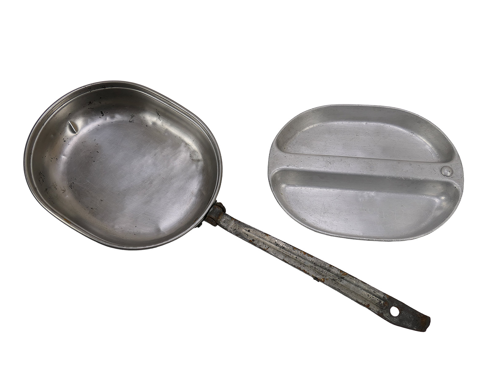 Original US Army WW2 mess kit and cooking utensils, canteen, 1942 COLLECTION, BATTLE-WEARED