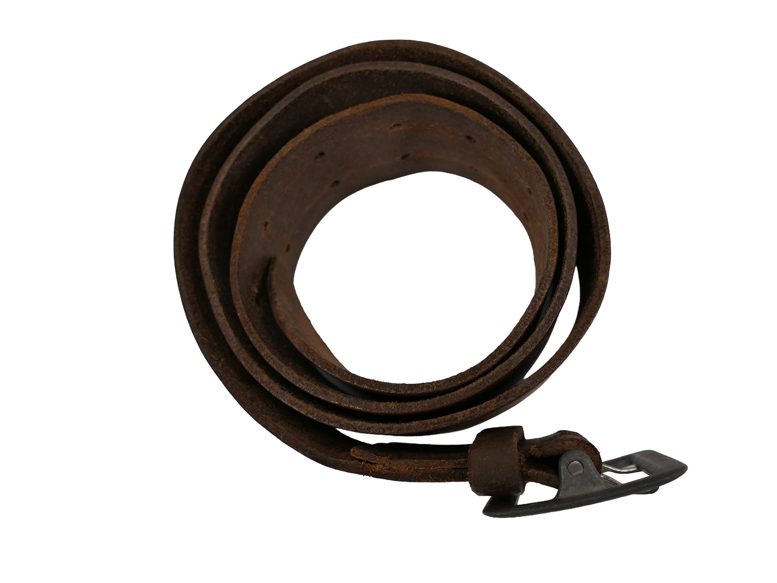Antique officer’s double-pronged belt, brown, 45mm, leather belt, brown, total length 106cm, BATTLE WORN
