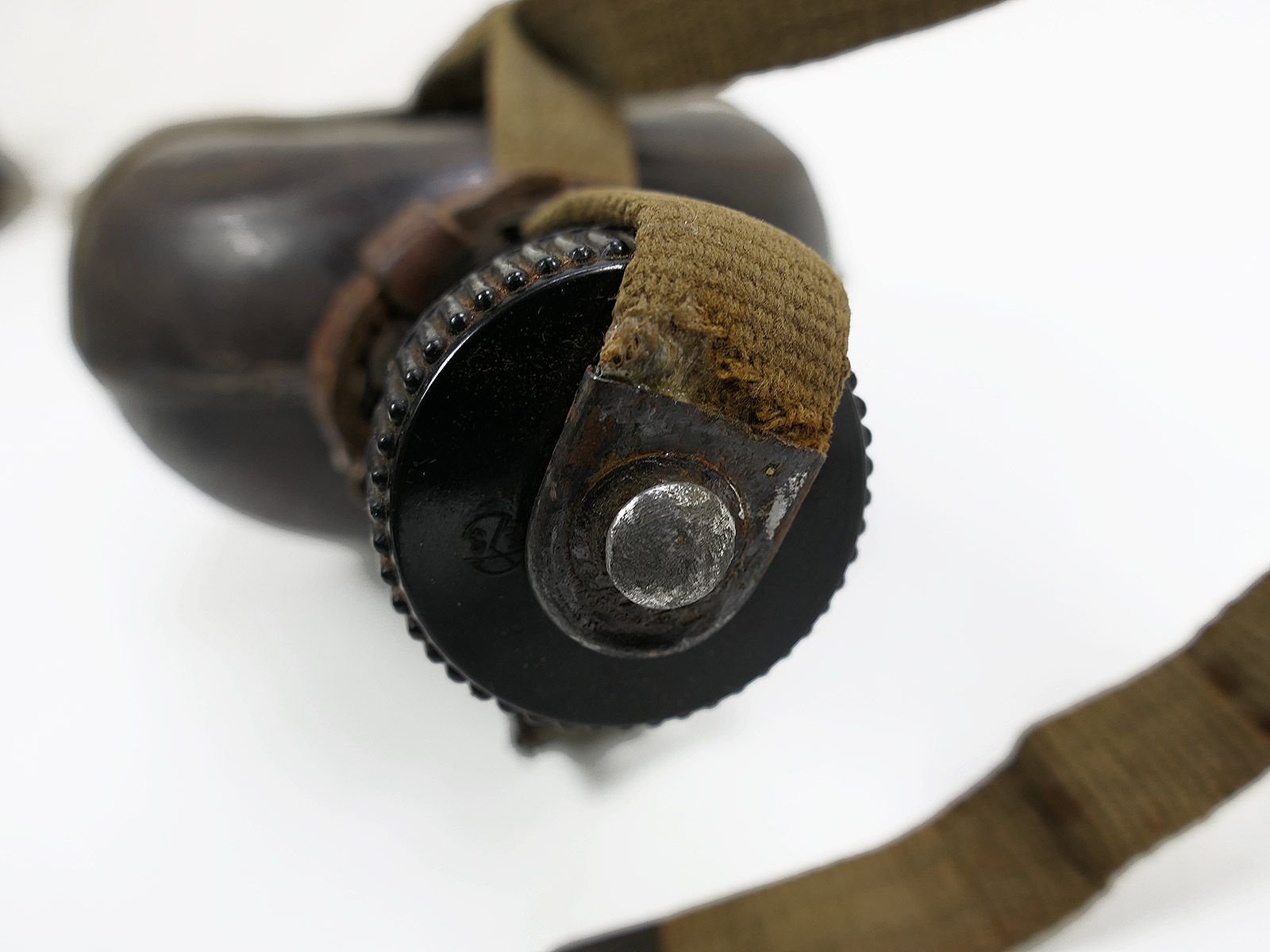 Wehrmacht DAK Afrika Korps coconut-shell field canteen, tropical, H.R.E.42, with cup – COLLECTION, BATTLE-WORN