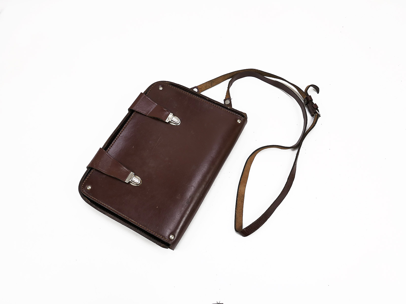 GDR NVA map pouch, brown imitation leather, messenger bag with shoulder strap