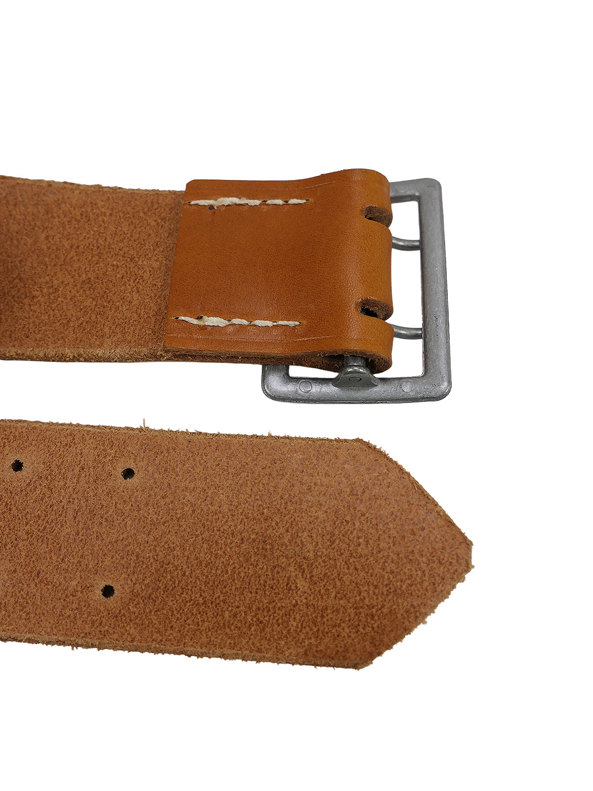 Officer’s double-pronged belt, brown, 50 mm, leather belt, brown, total length 125 cm, COLLECTION