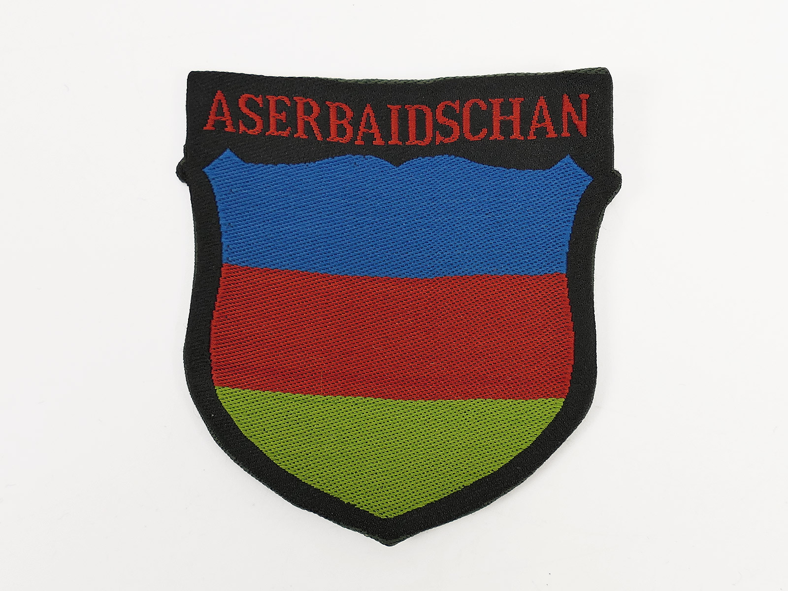 Field jacket sleeve insignia, ASERBAIJAN Volunteer Division, Waffen SS, woven, folded and turned back