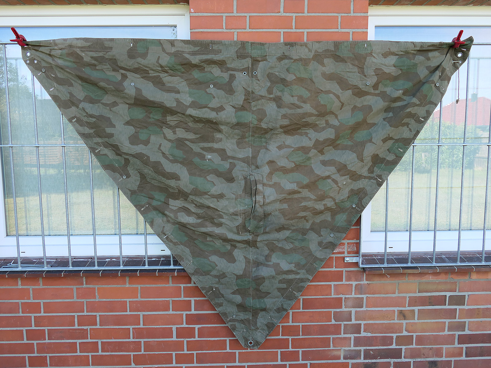 Original Wehrmacht M31 tent canvas, splinter camouflage, camouflage tent fabric, manufacturer’s mark: BATTLE WORN