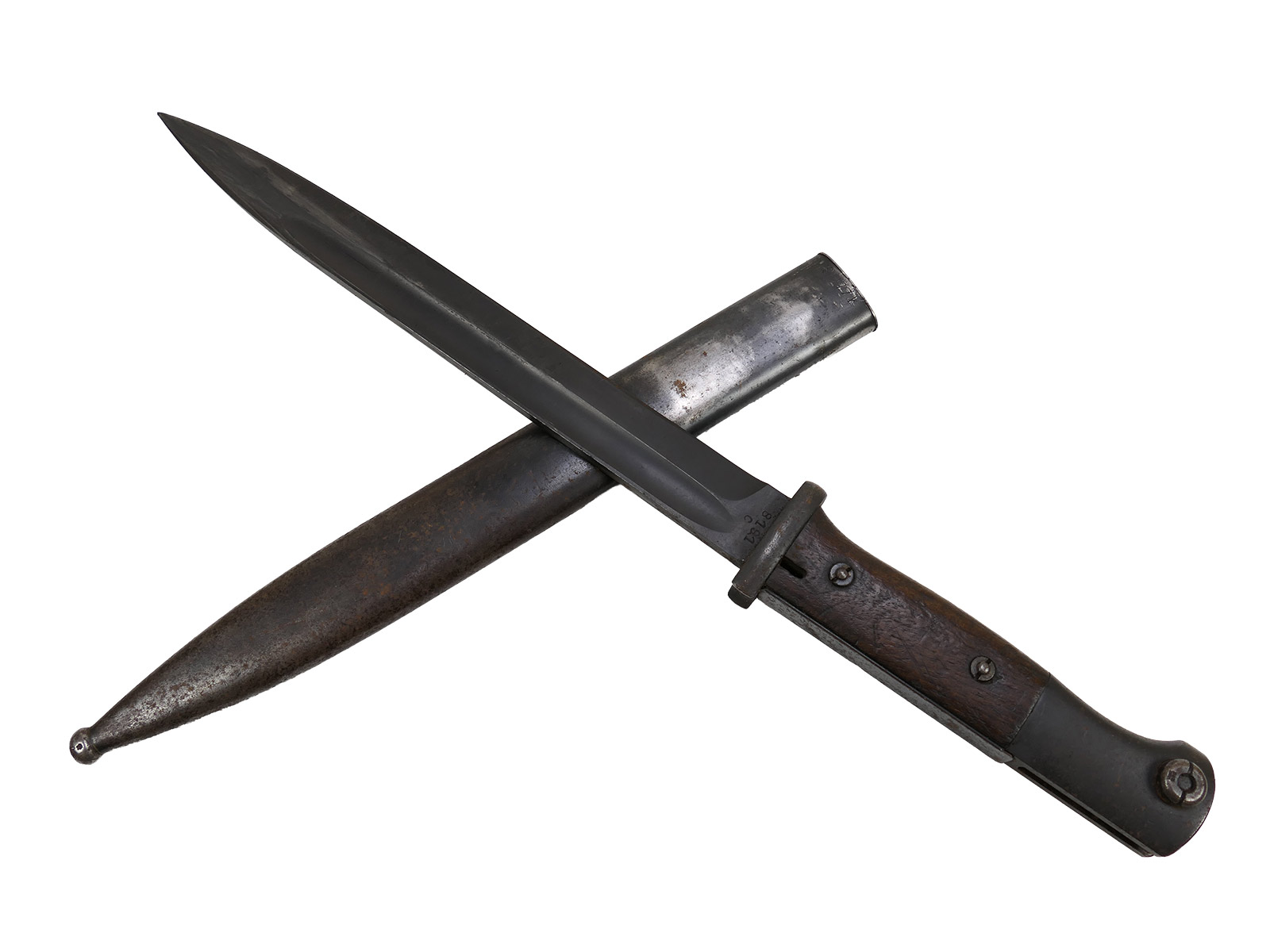 Wehrmacht M84/98 S/174 bayonet, 1937 K98 carbine / sidearm with scabbard, BATTLE-WORN