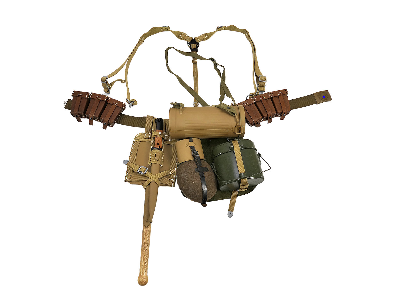 DAK Tropen belt set K98, African Corps infantryman, belt, belt buckle, Y-strap, 2x cartridge pouches, spade, bread bag ...
