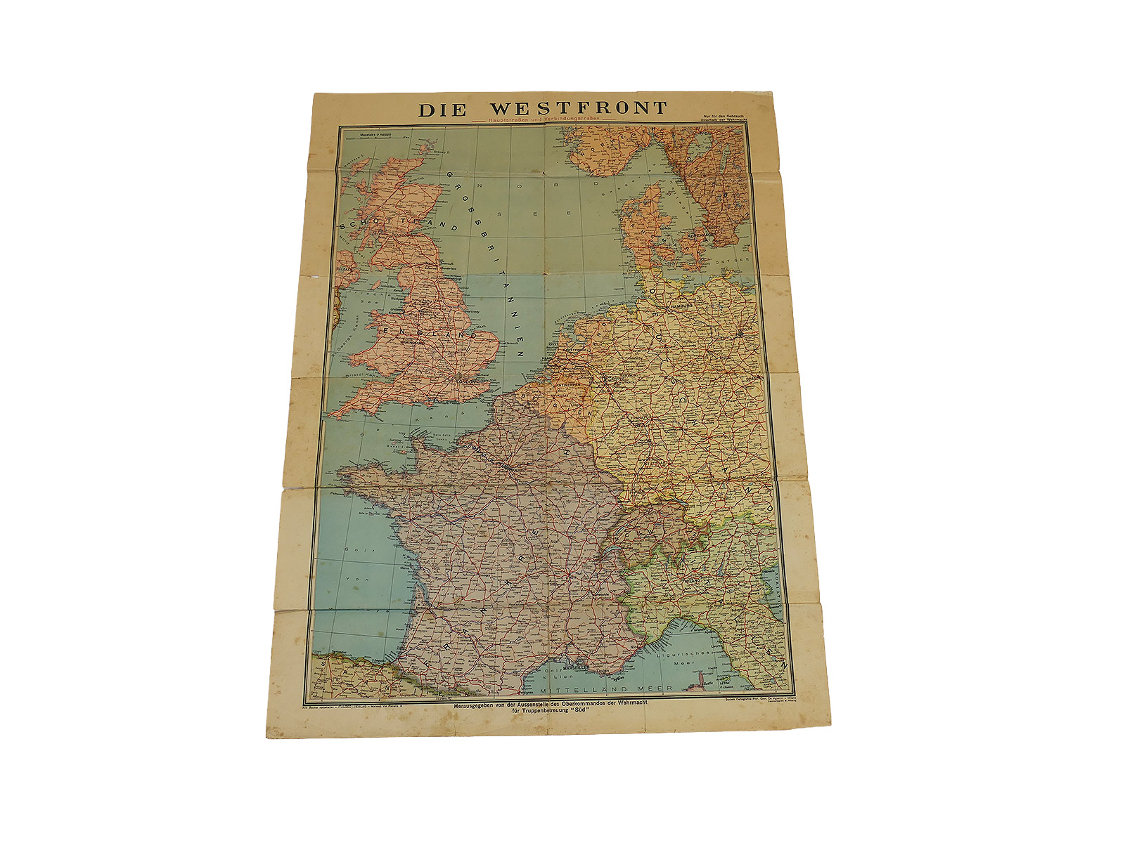  Original war map DIE WESTFRONT folding map OKW 78x59cm