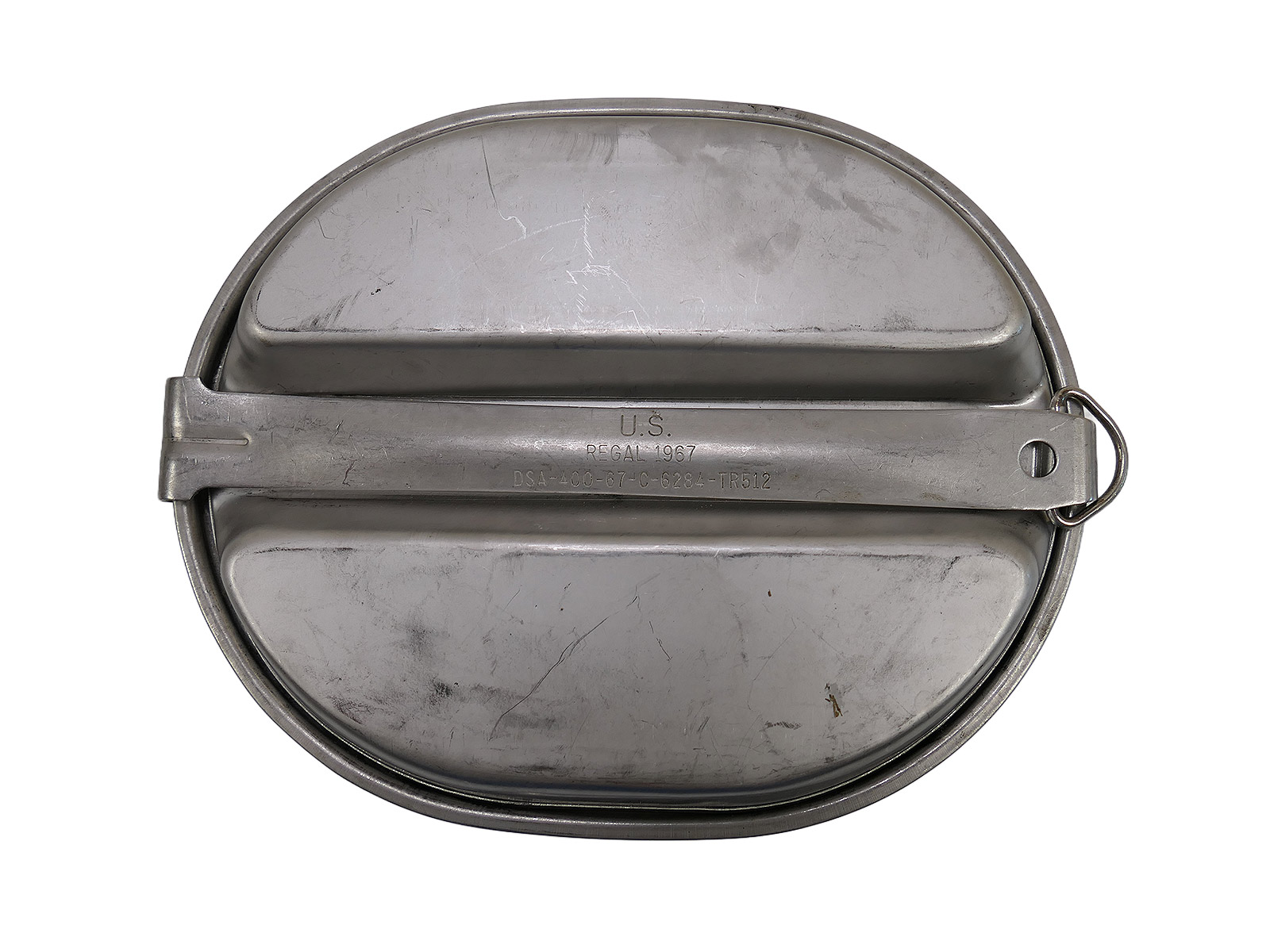 #02/ Original US Army mess kit, VIETNAM 1960s cookware, canteen rack, 1967 COLLECTION, BATTLE-WEARED