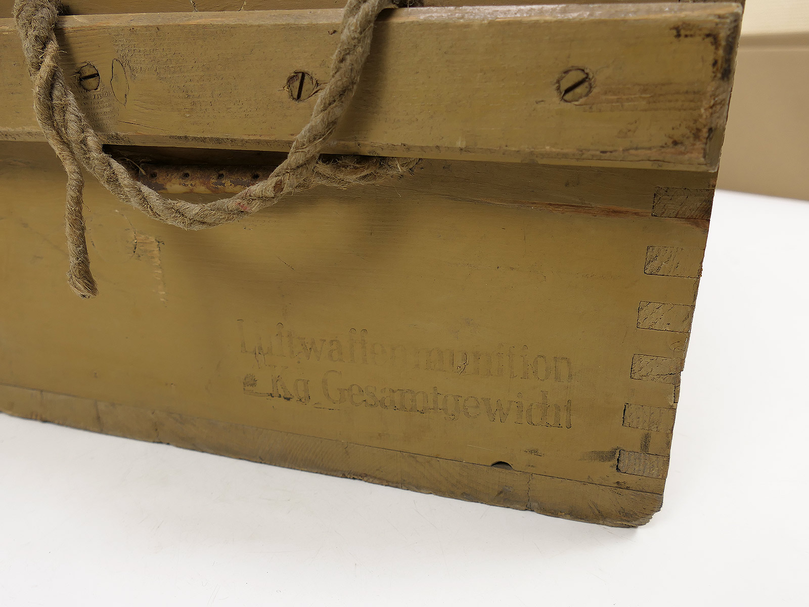 Luftwaffe ammunition box, wooden box, Luftwaffe ammunition box from 1943 onwards, original colour