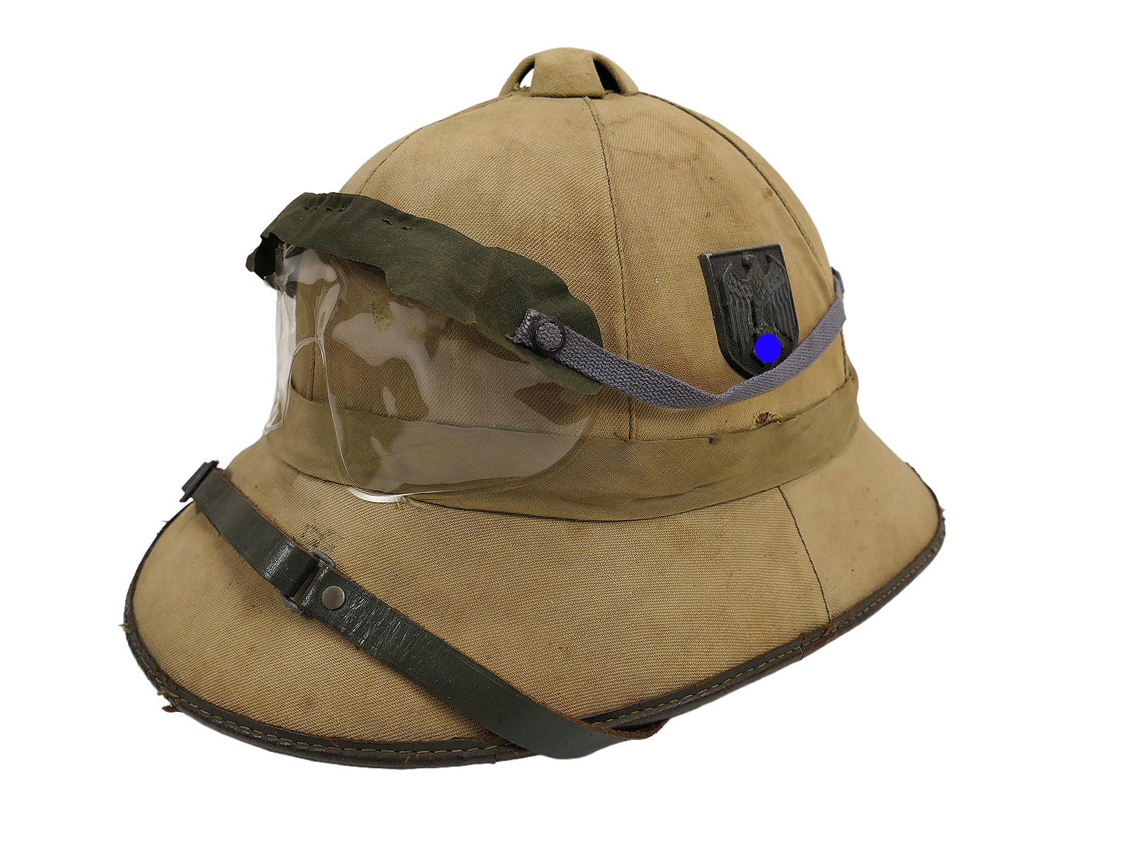 Original tropical helmet, Afrikakorps, Carl Halfar, Wehrmacht, DAK, with dust goggles – COLLECTION
