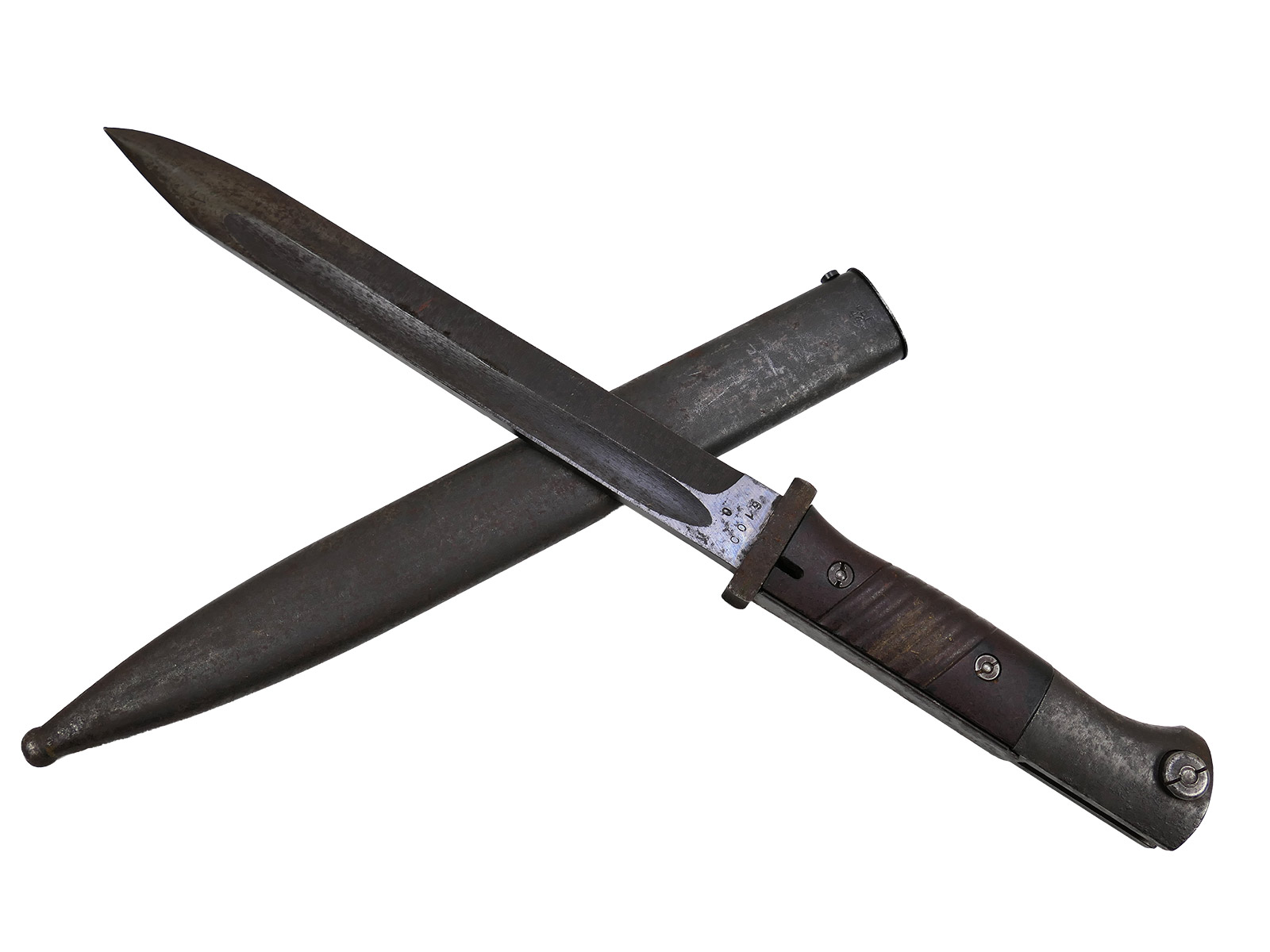 Wehrmacht M84/98 K98 bayonet / side-mounted bayonet – matching serial numbers, cof 44, battle-worn