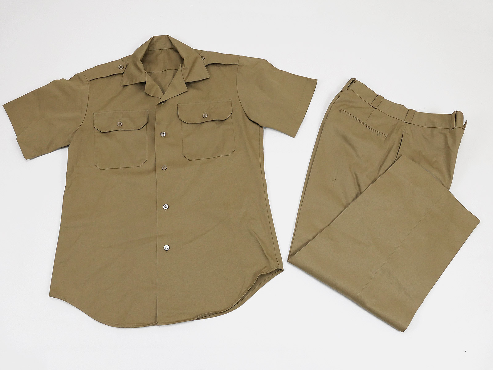 US Army Vintage 1970s Vietnam Tropical Khaki Cotton Shirt Short Sleeve + Trousers Shirt + Pants