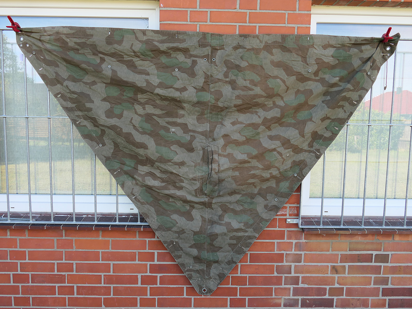 Original Wehrmacht M31 tent canvas, splinter camouflage, camouflage tent fabric, manufacturer’s mark: BATTLE WORN