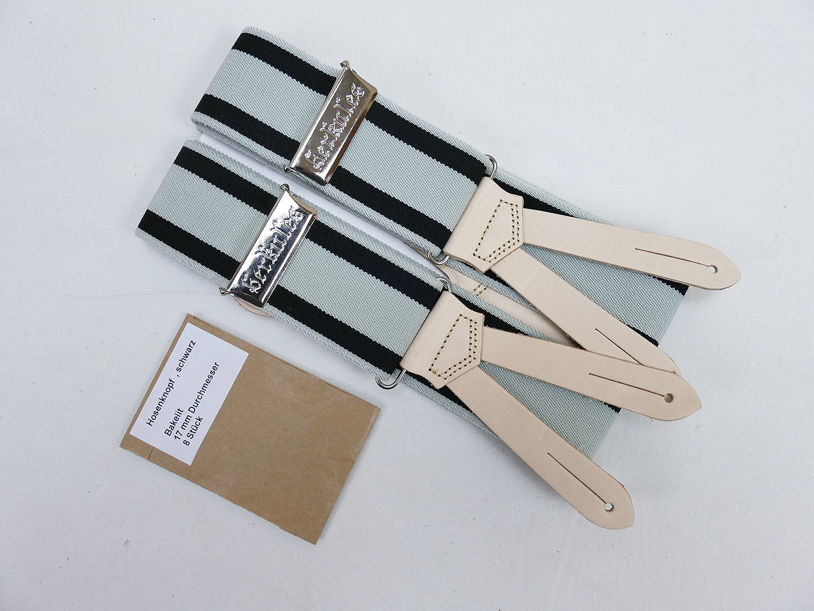 P1220147 Vintage suspenders HERKULES / ELITE black striped + 8 buttons field trousers uniform