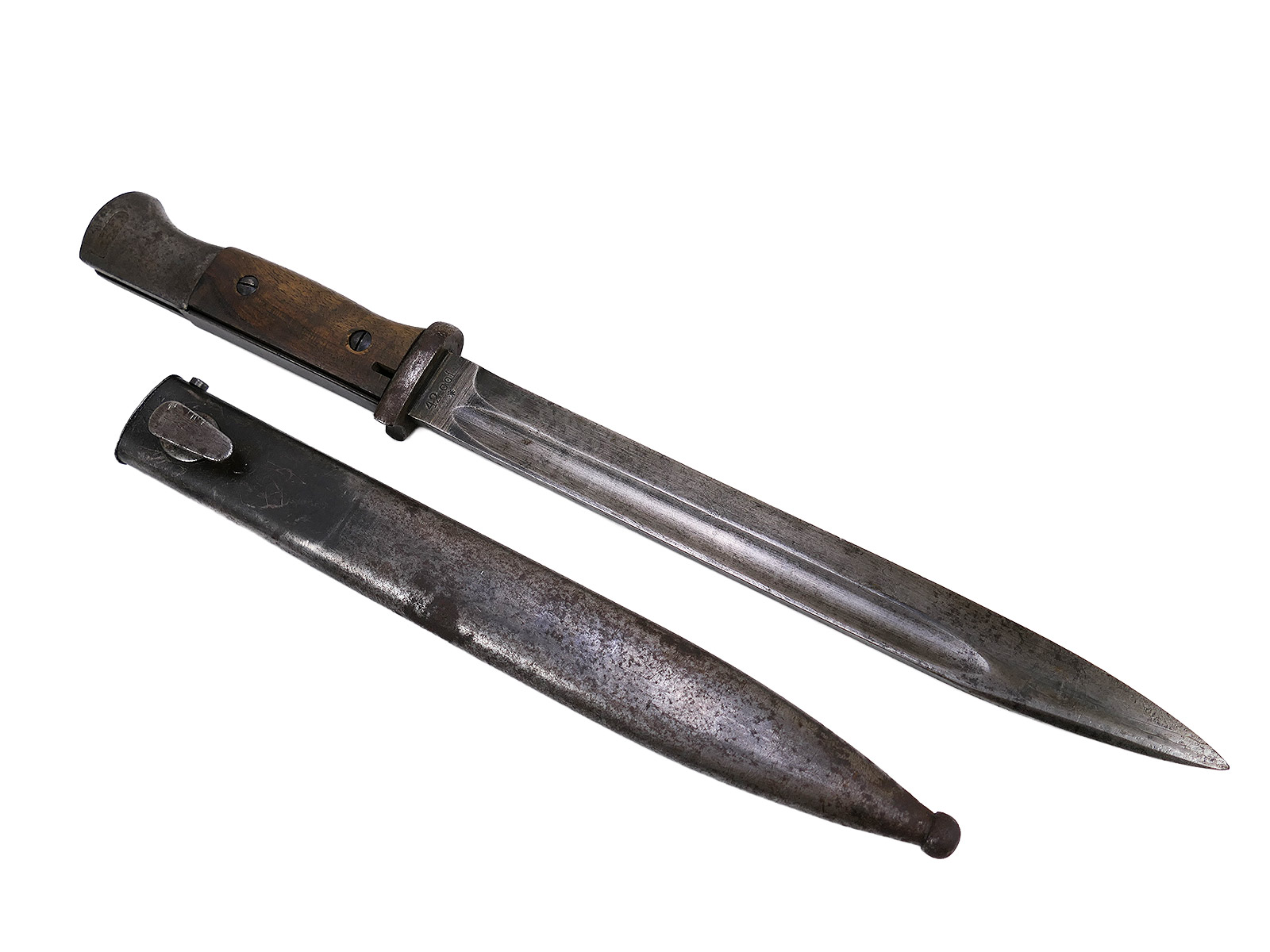Wehrmacht M84/98 bayonet (cof42) for the K98 carbine / sidearm with scabbard, BATTLE-WORN