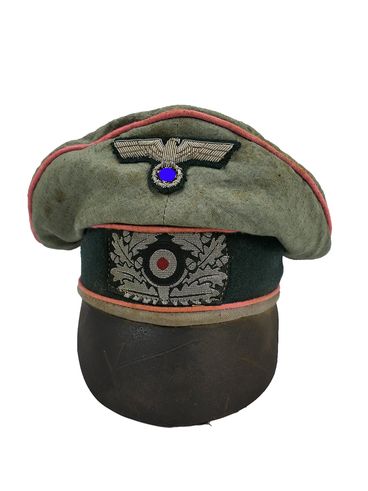 Wehrmacht SUMMER LINEN peaked cap, officer’s cap, tank, tank destroyer, Crusher Cap, knapsack, crumpled cap, BATTLE WORN 