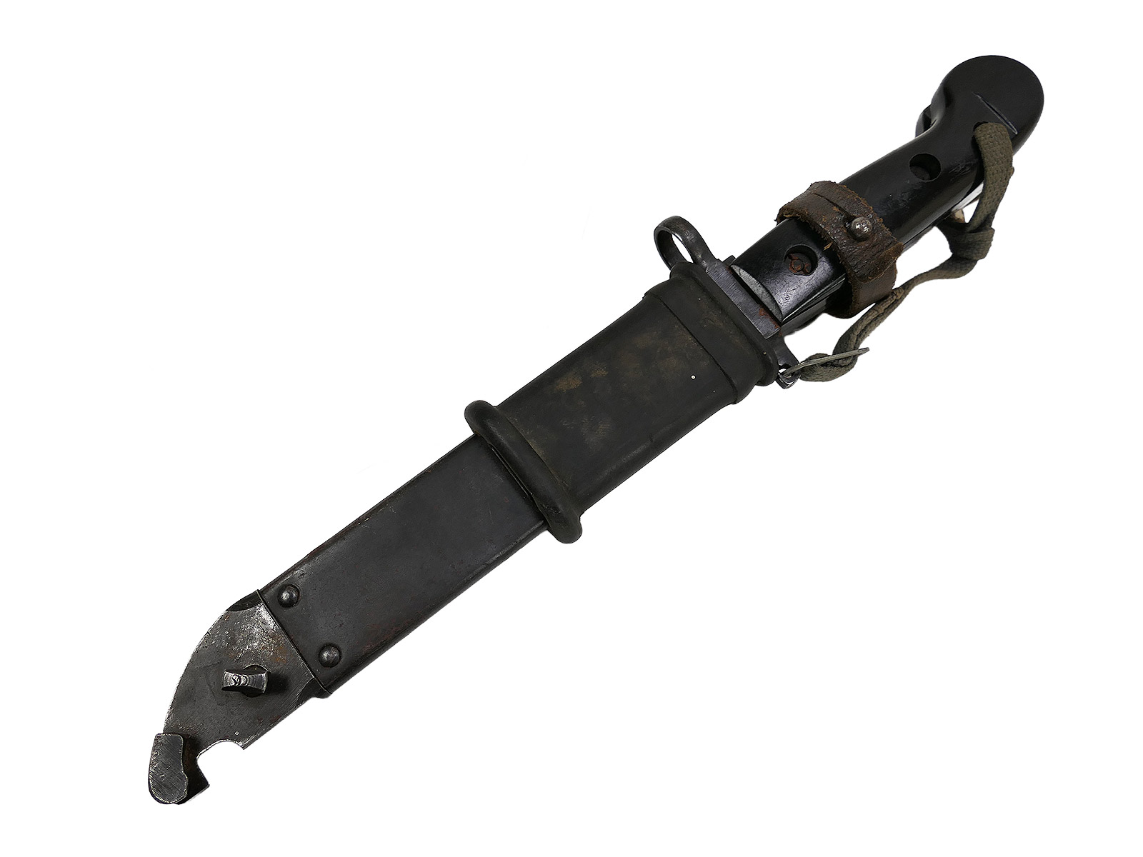 Original NVA side sword / bayonet for AK47 and AK74 Kalashnikovs, with black plastic handle and wire cutter