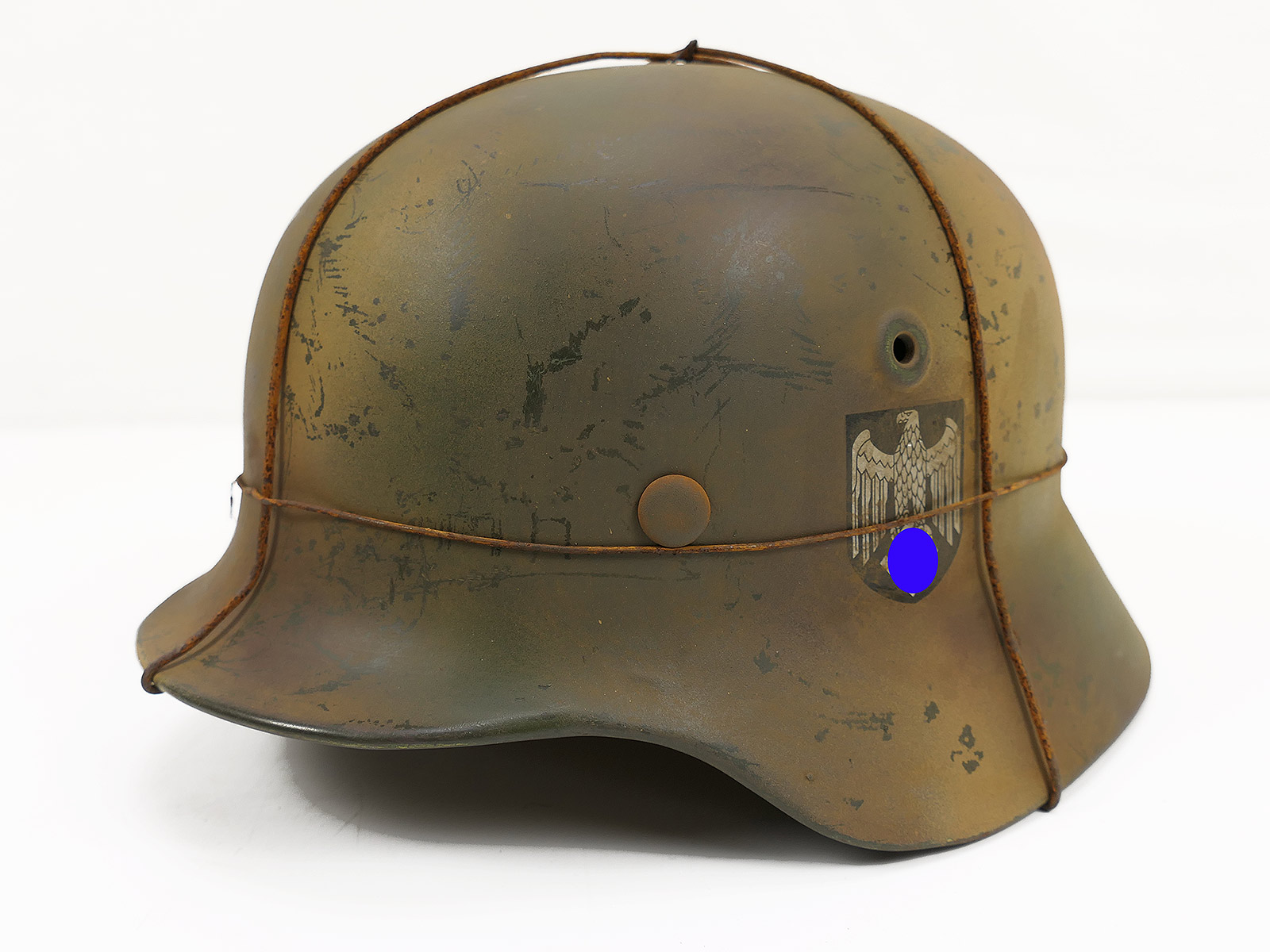 Wehrmacht DD M40 steel helmet, camouflage, with wire, ANTIQUE, BATTLE-WORN, size 59