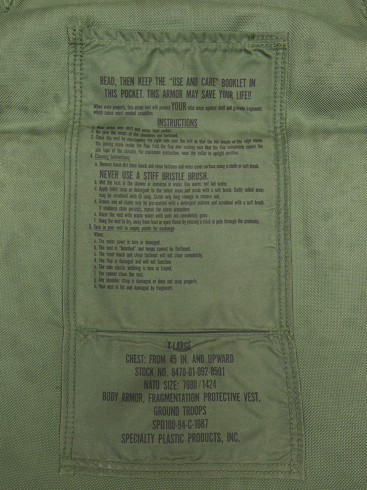 US ARMY Fragmentation Protective Vest, Size XL, 1994