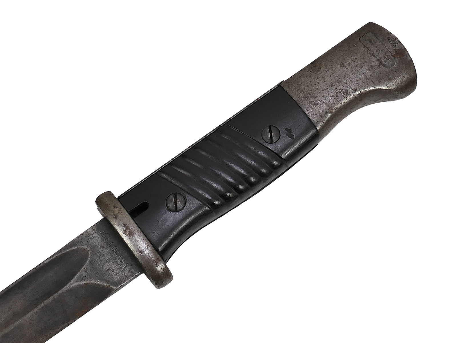 Wehrmacht M84/98 bayonet by Jos Corts, 1940 K98 carbine / fixed bayonet with scabbard, BATTLE-WORN