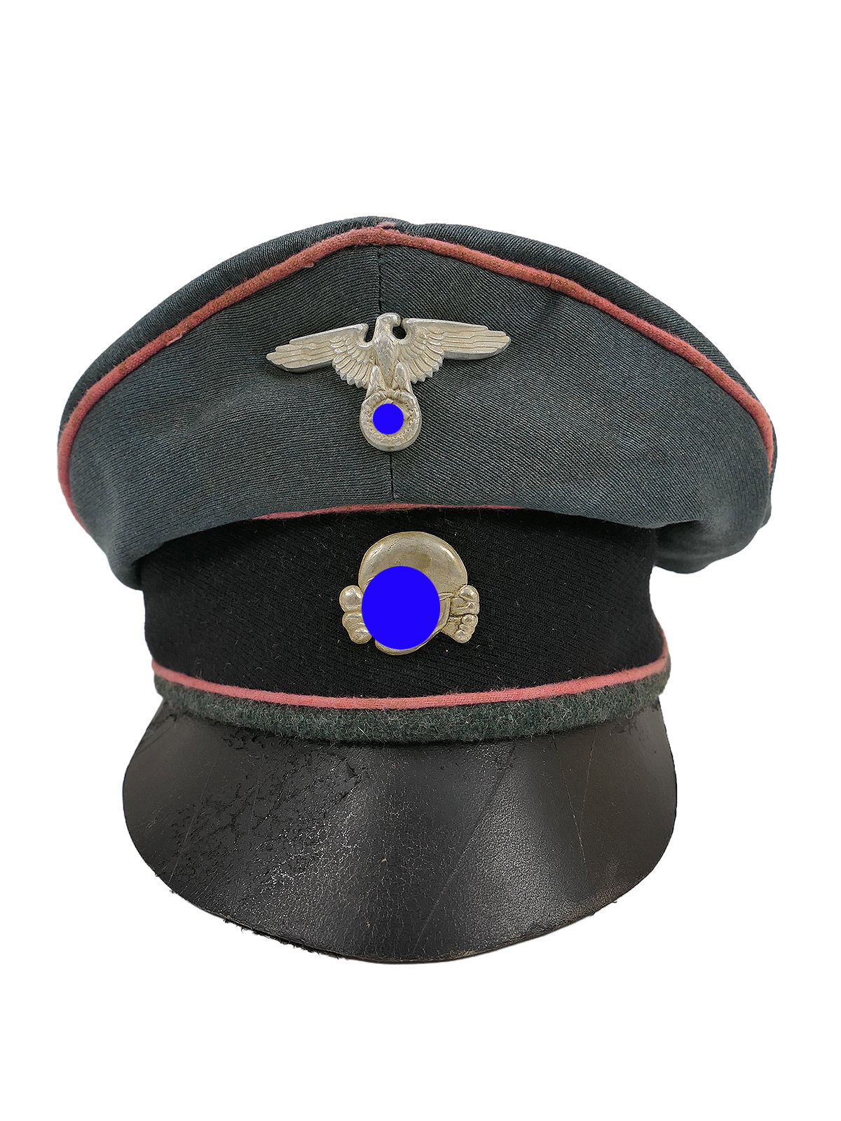 Waffen SS peaked cap, tank, anti-tank gun, Crusher Cap, old style, size 58, knapsack, flat cap – COLLECTION, BATTLE-WORN