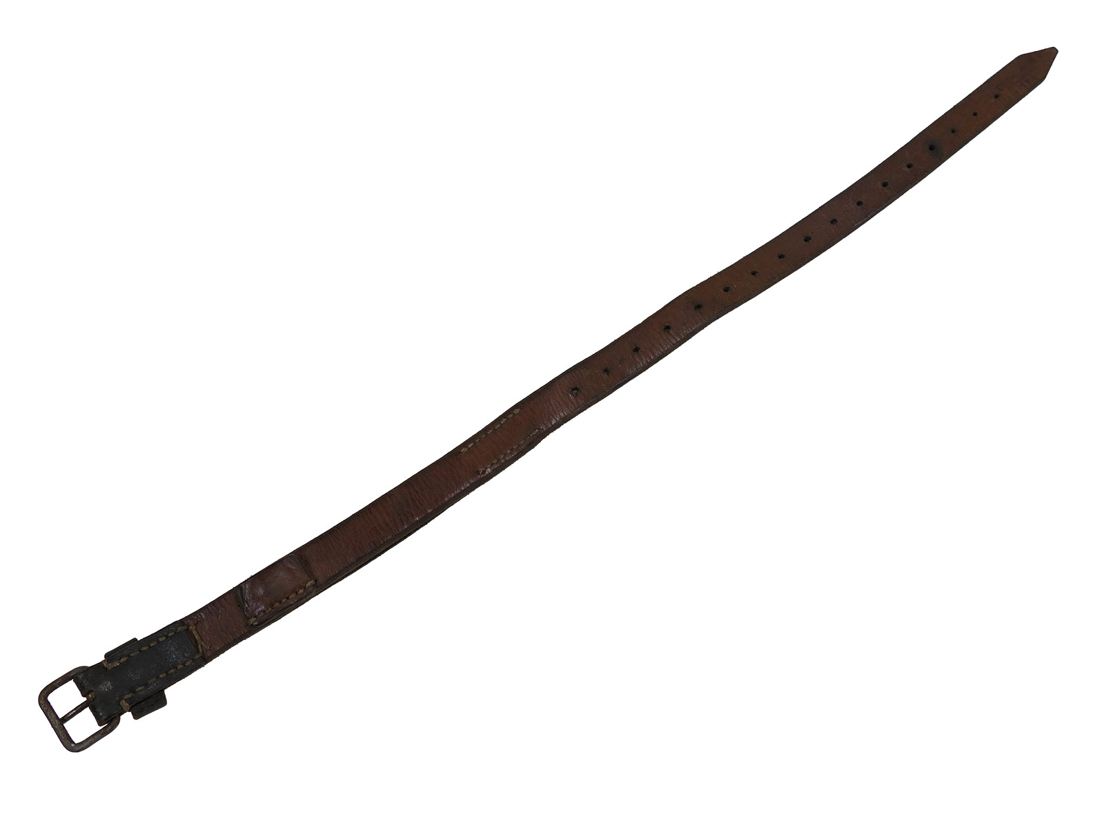 #1/ Wehrmacht knapsack strap – leather strap made from tent fabric, dated 1943 – COLLECTION BATTLE WORN